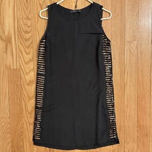 Patterson J. Kincaid Black Gala Sequin Sides Sleeveless Shift Mini Dress S